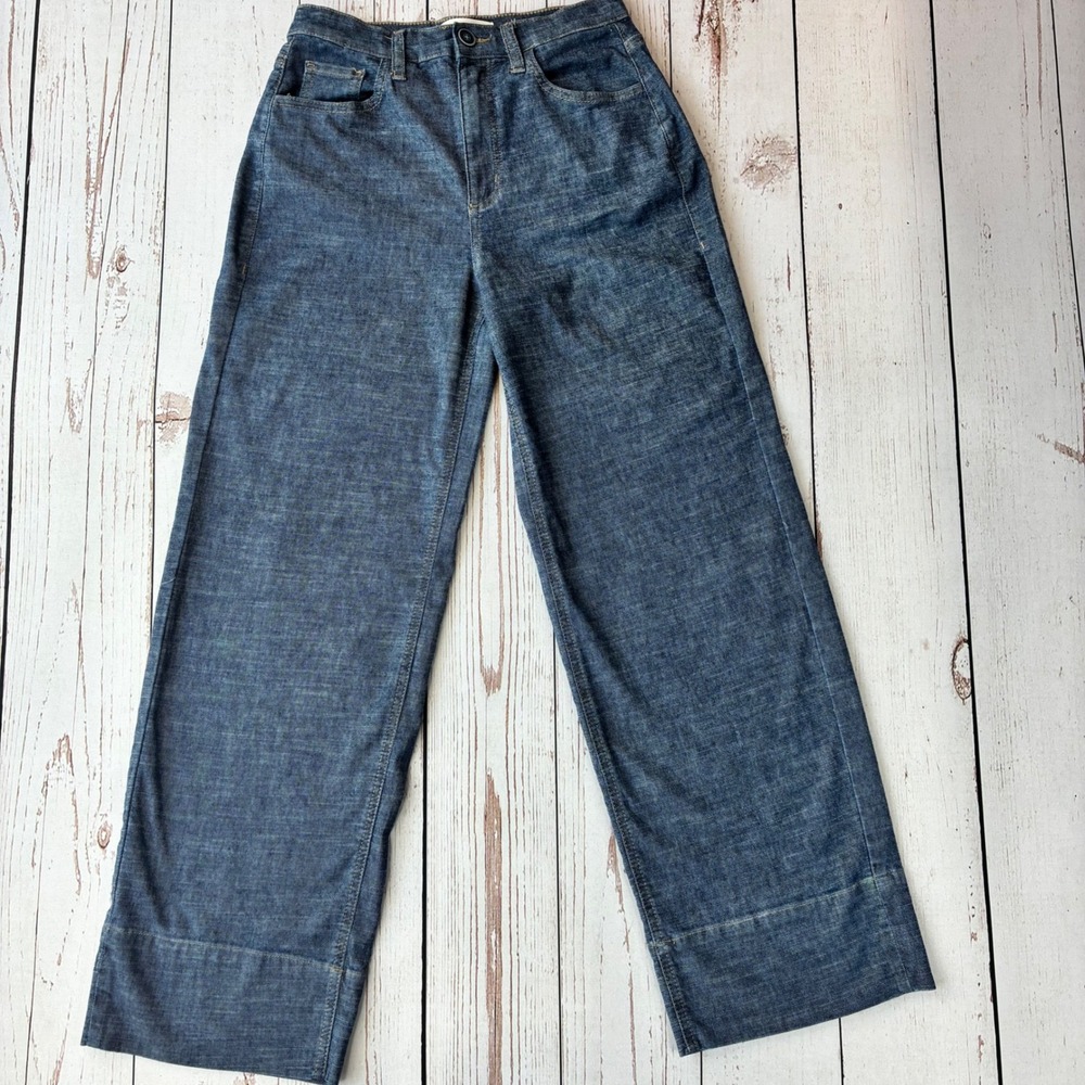 Level 99 Lauren Cuffed Dark‎ Stargazer Wash Wide Leg Denim Jeans High Rise